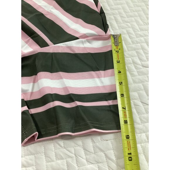 Aiirz Striped Cropped Womens T-Shirt Size M Green & Pink  Relax Fit Short Sleeve - Picture 8 of 10
